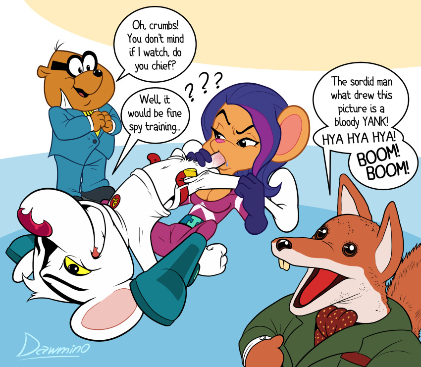 1girls 3boys absurd_res anthro anthro_on_anthro anthro_penetrated anthro_penetrating anthro_penetrating_anthro artist_name basil_brush blowjob body_fur breasts brown_fur canid canine cbbc cleavage clothed clothed_sex clothing cricetid danger_mouse danger_mouse_(series) dawmino dialogue english_text erection ernest_penfold eye_patch eyewear fellatio female female_penetrated fox genitals gloves grin group hamster handwear hi_res jeopardy_mouse laugh light-skinned_male male male/female male_penetrating male_penetrating_female male_pubic_hair mammal mouse murid murine one_eye_obstructed oral oral_penetration oral_sex orange_fur penetration penile penile_penetration penis penis_in_mouth purple_hair rodent sex smile speech_bubble text toony veiny_penis voyeur white_body white_fur yellow_eyes