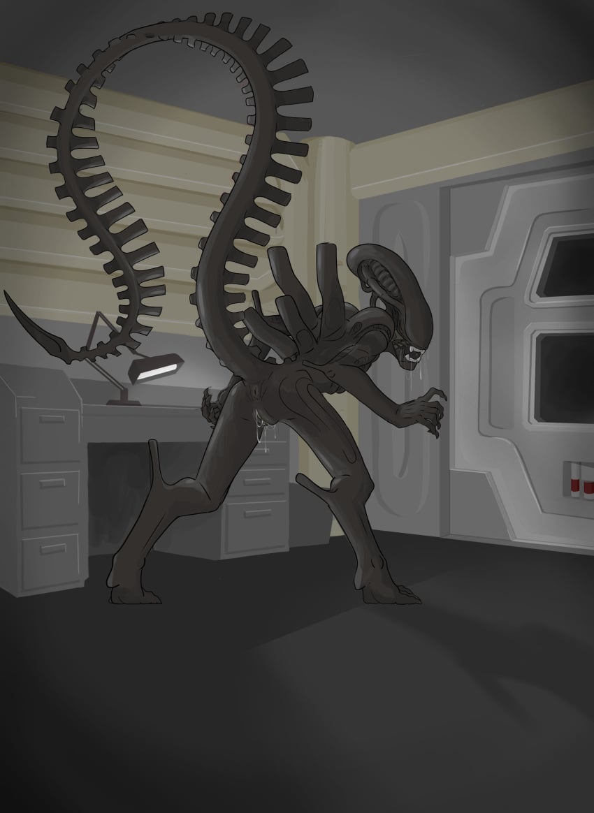 1cuntboy 2020 absurd_res airlock alien alien:_isolation alien_(franchise) andromorph anus bodily_fluids cuntboy detailed_background digital_media_(artwork) drooling fangs furniture genital_fluids genitals hi_res intersex lamp looking_at_viewer looking_back monster open_mouth pussy pussy_juice raised_tail saliva solo turned_around xenomorph xenopera xenophilia