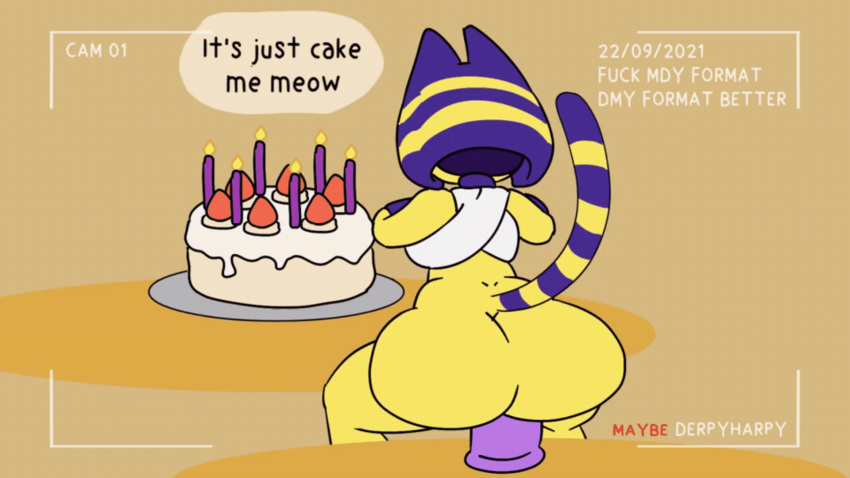 1girls 2021 animal_crossing animated ankha anthro ass bouncing_ass butt cake camera_view derpyharpy dildo domestic_cat felid feline felis gif loop mammal masturbation meme nintendo riding riding_dildo tail thighhighs wide_hips