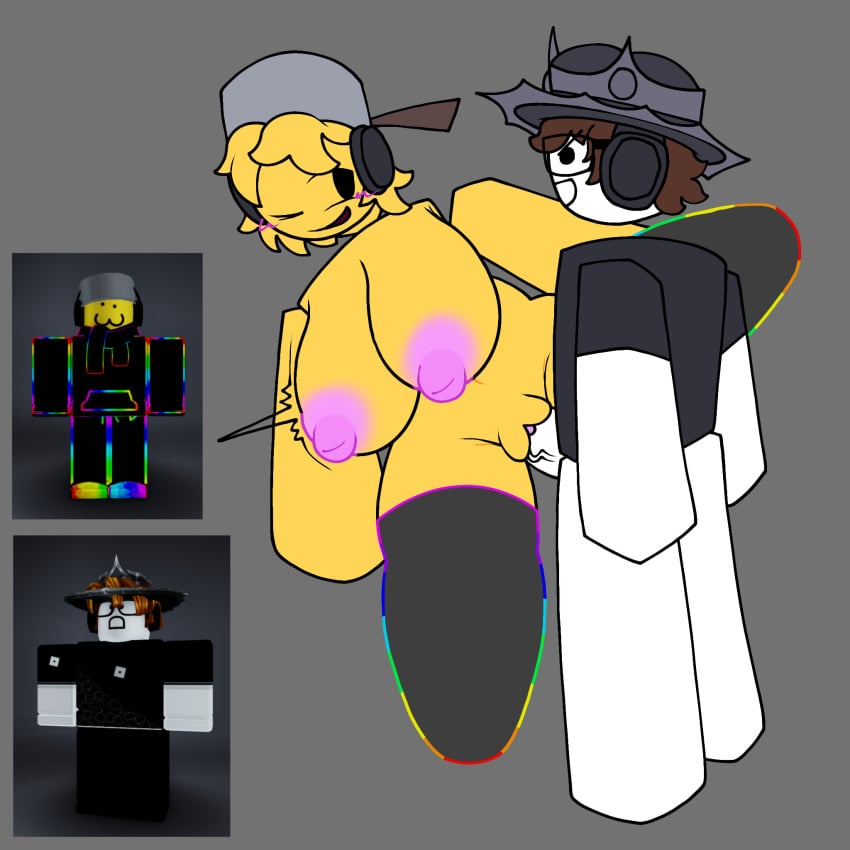 1boy 1girls 2d 2d_(artwork) 2d_artwork artist_request bacon_hair blocky_body gray_background half_naked mob_face naked_female nipples noob pleasure_face pleasured reference_image roblox roblox_avatar robloxian rule63 sex tagme thigh_highs white_body white_penis white_skin yellow_body yellow_breasts yellow_hair yellow_skin