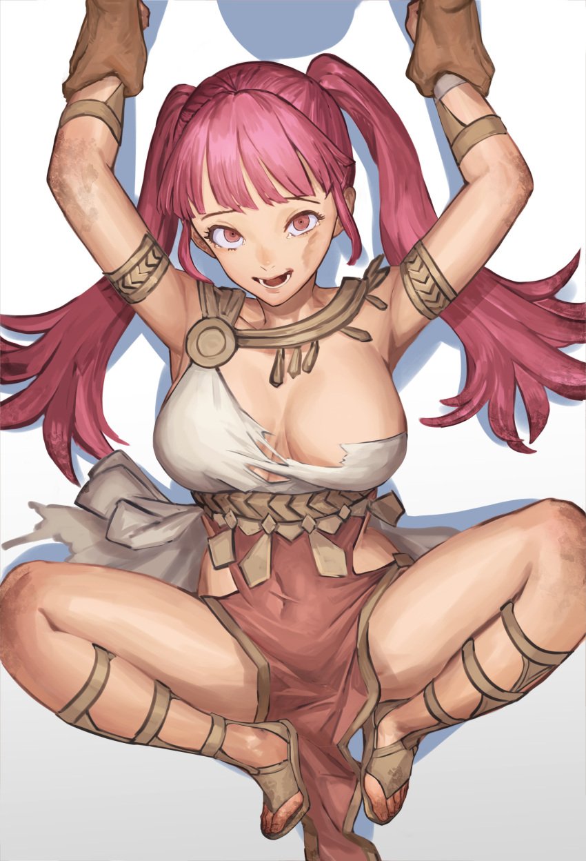 1girls absurdres ancient_greek_clothes armlet belly_chain bound bound_wrists bracelet breasts bruise bruise_on_face choker cleavage commission daisuke_6897 dancer dancer_(fire_emblem:_three_houses) dark-skinned_male dark_skin dress earrings female fire_emblem fire_emblem:_three_houses full_body gladiator_sandals greco-roman_clothes highres hilda_valentine_goneril imminent_rape imminent_sex injury interracial jewelry large_breasts long_hair looking_at_viewer lying nintendo official_alternate_costume on_back open_mouth pelvic_curtain pink_dress pink_eyes pink_hair sandals simple_background single_bare_shoulder single_strap skeb_commission solo tears thighs torn_clothes twintails very_long_hair white_background