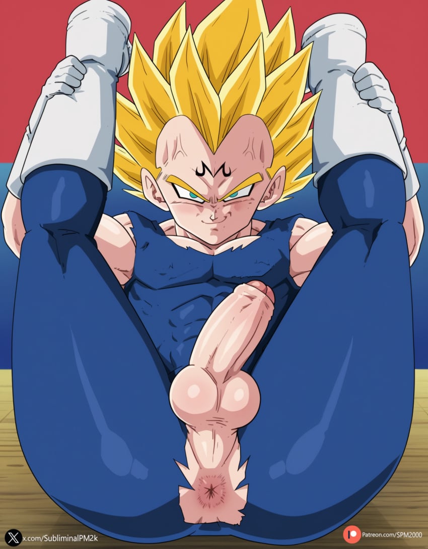 ai_generated asshole balls cock dragon_ball femboy gay legs_apart legs_up presenting spm2000 tagme torn_clothes vegeta