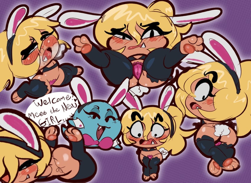 anthro ass baebot blonde_hair blush boo_(mario) clothing embarrassed female goomba goombella group hair hi_res legwear mario_bros nintendo paper_mario paper_mario:_the_thousand_year_door pawpads peeka_(mario) playboy_bunny thigh_highs