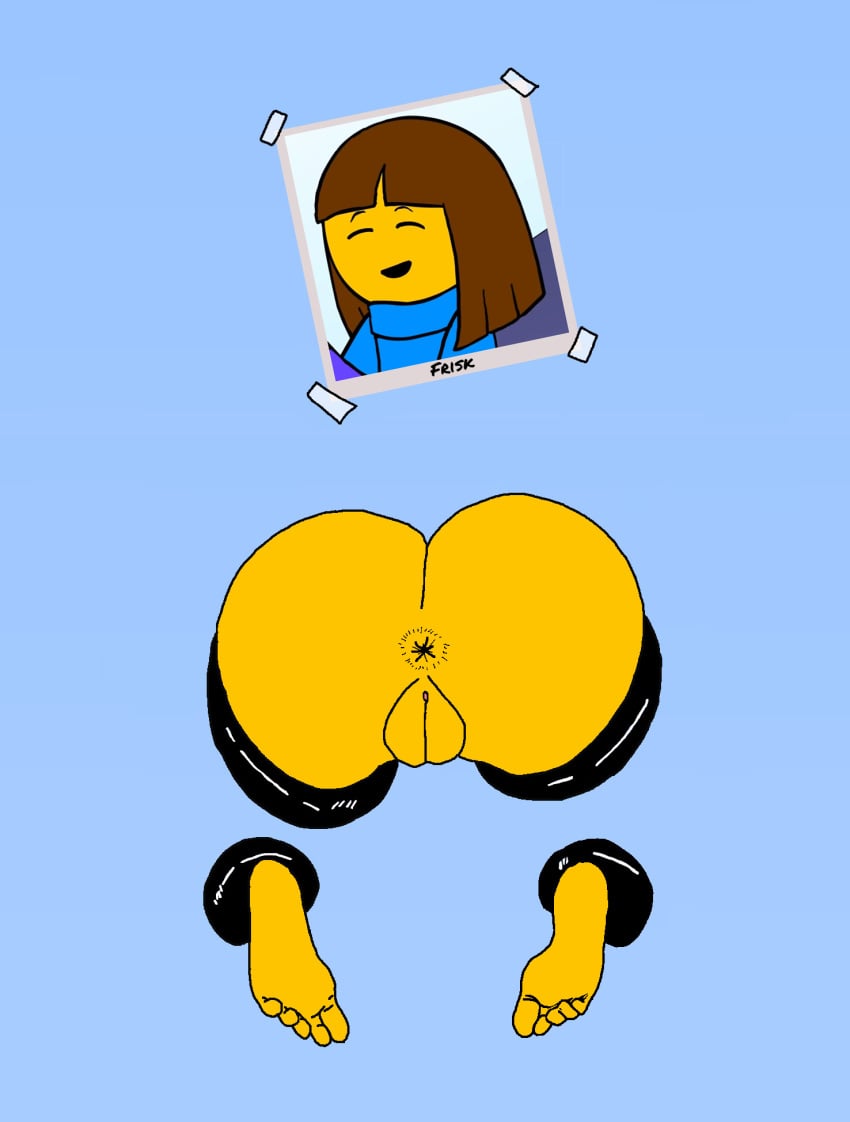 1girls anus ass big_ass big_butt feet female female_focus female_frisk female_human female_only frisk frisky_69 glitchtale glory_hole glory_wall human imminent_sex open_mouth photo pussy smile smiling stuck_in_wall undertale undertale_(series) undertale_au