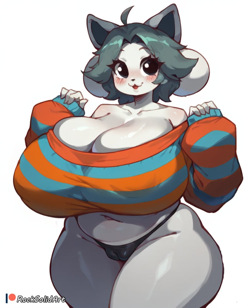 1girls :3 ai_generated anthro anthro_only breasts cameltoe cleavage female female_only furry furry_only huge_breasts navel rocksolidart solo solo_female temmie temmie_(undertale) thick_thighs undertale undertale_(series) wide_hips