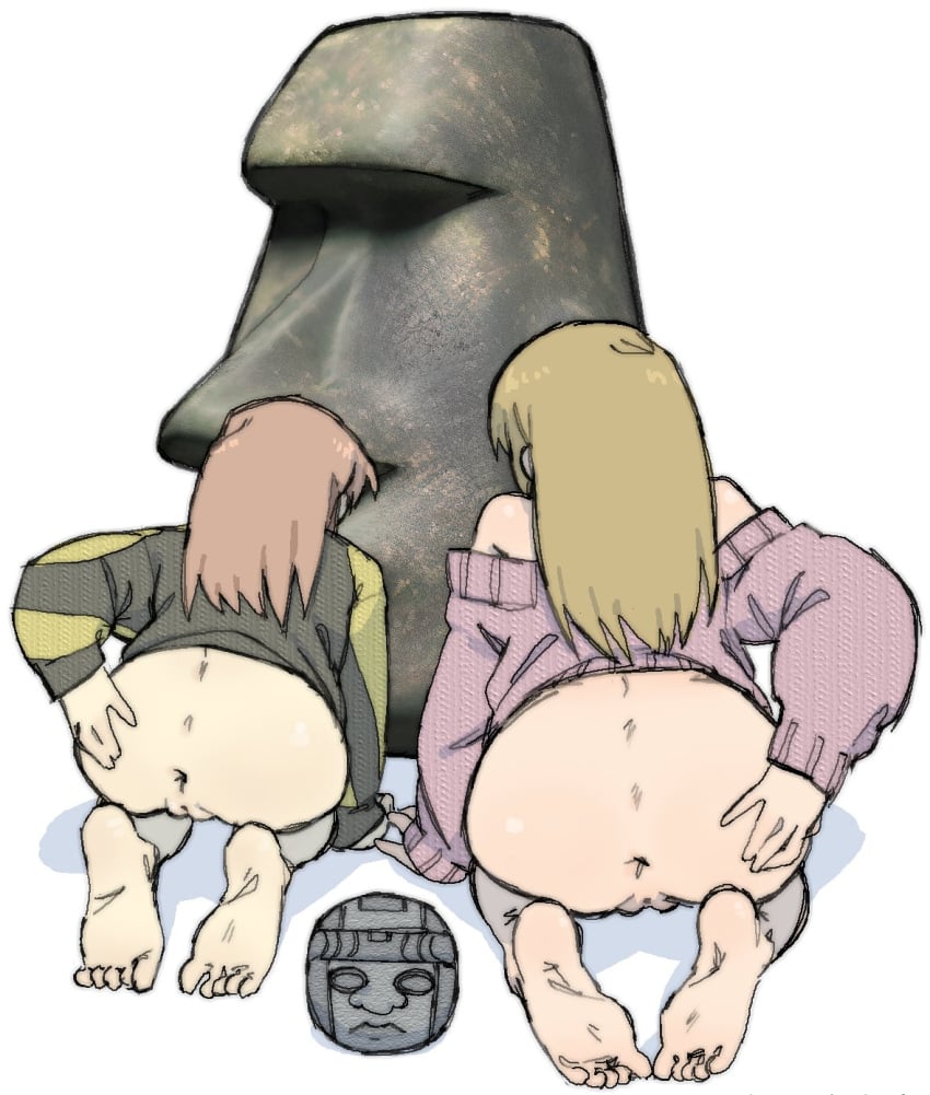 anus ass bottomless feet from_behind hand_on_ass hand_on_butt kneeling moai no_panties oc original original_character pantsu_ripper pussy shirt shirt_only sitting sitting_on_floor soles