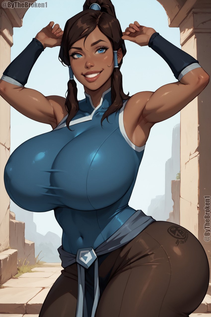 1girls ai_generated avatar_legends big_ass big_breasts brunette busty bythebrokenone curvy dat_ass female female_only hyper_hourglass korra nickelodeon nicktoons showing_off solo solo_female the_avatar the_legend_of_korra water_tribe