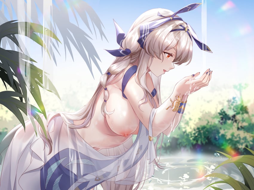 1girls arknights breasts breasts_out female lanelise pool swimsuit water weedy_(arknights)