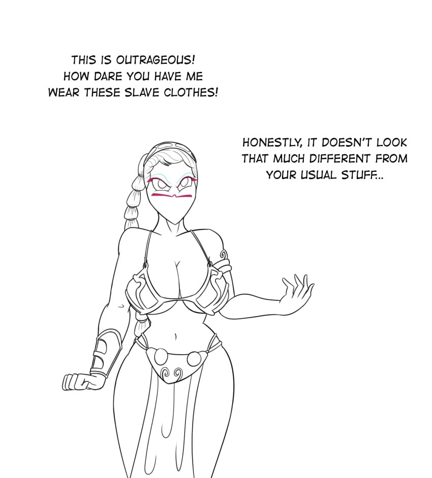 angry angry_expression angry_face dialogue duck_dodgers female female_focus female_only line_art line_art looney_tunes martian martian_(duck_dodgers) queen_tyr'ahnee skimpy skimpy_clothes skimpy_outfit slave_leia_(cosplay) star_wars