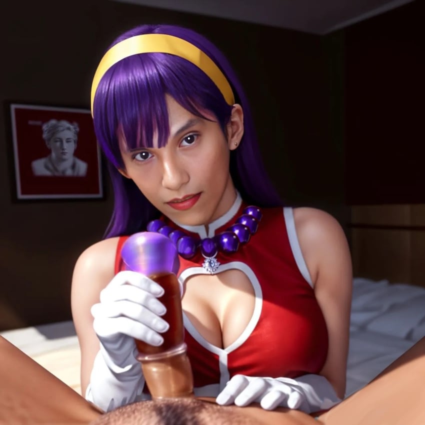 1female 1girls absurdres ai_generated athena_asamiya athena_asamiya_(cosplay) cum cum_on_face hentai idol japanese_female king_of_fighters king_of_fighters_maximum_impact masturbating masturbation milk penis_on_face pornography sex sexy_dress sexy_female suck_and_fuck