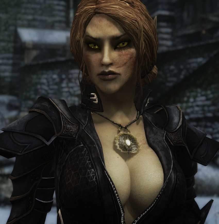 3d altmer busty elf high_elf looking_at_viewer skyrim stern_expression the_elder_scrolls