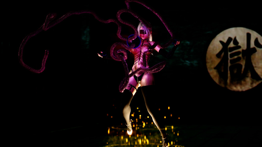 3d 3d_(artwork) 3dcg 3dx alien blindfold chains dark_background demon dropd female honey_select light-skinned_female light_skin magic magical_girl naked piercing ritual summoner sweat tentacle tentacle tunetodropd wet white_hair