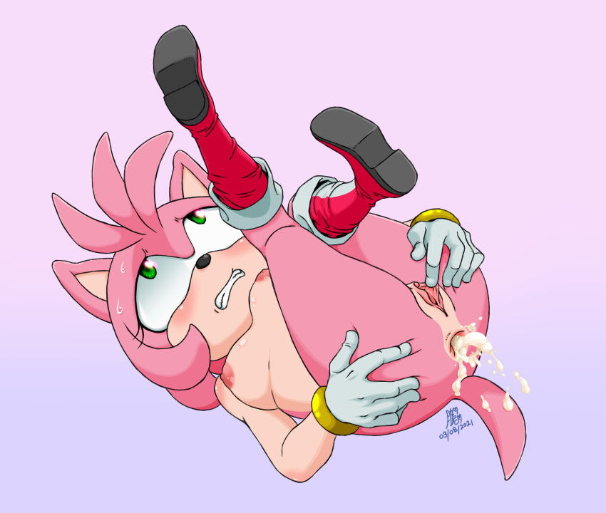 2021 5_fingers after_anal after_sex amy_rose anthro anthro_focus anus areola ass big_breasts black_nose blush bodily_fluids bodily_fluids_in_ass bracelet breasts butt_grab clenched_teeth clitoris clothing countershade_arms countershade_face countershade_torso countershading cum cum_in_ass cum_inside cum_leaking dated digital_drawing_(artwork) digital_media_(artwork) eulipotyphlan eye_roll eyelashes female female_focus fingers footwear genital_fluids genitals glistening glistening_body glistening_skin gloves grabbing_own_ass green_eyes grey_background hair hand_on_butt handwear hedgehog hi_res jewelry legs_up mammal mostly_nude multicolored_body multicolored_clothing multicolored_face multicolored_footwear multicolored_shoes multicolored_skin nipples pink_body pink_hair pink_skin pussy red_clothing sega shoes short_hair simple_background solo sonic_(series) spread_pussy spreading sweat tan_body tan_countershading teeth thick_thighs two_tone_body two_tone_face two_tone_skin uenii video_games white_clothing white_gloves white_handwear