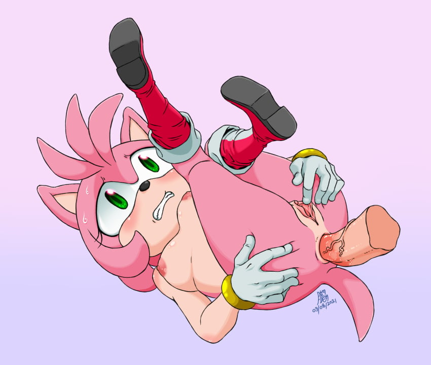 2021 5_fingers amy_rose anal anal_juice anal_sex anthro anthro_focus anus areola ass big_breasts black_nose blush bodily_fluids bracelet breasts butt_grab clenched_teeth clitoris clothing countershade_arms countershade_face countershade_torso countershading dated digital_drawing_(artwork) digital_media_(artwork) disembodied_penis duo eulipotyphlan eyelashes female female_focus fingers footwear genitals glistening glistening_body glistening_skin gloves grabbing_own_ass green_eyes grey_background hair hand_on_butt handwear hedgehog hi_res jewelry legs_up male male/female mammal mostly_nude multicolored_body multicolored_clothing multicolored_face multicolored_footwear multicolored_shoes multicolored_skin nipples penetration penile penile_penetration penis pink_body pink_hair pink_skin pussy red_clothing sega sex shoes short_hair simple_background sonic_(series) spread_pussy spreading sweat tan_body tan_countershading teeth thick_thighs two_tone_body two_tone_face two_tone_skin uenii vein veiny_penis video_games white_clothing white_gloves white_handwear