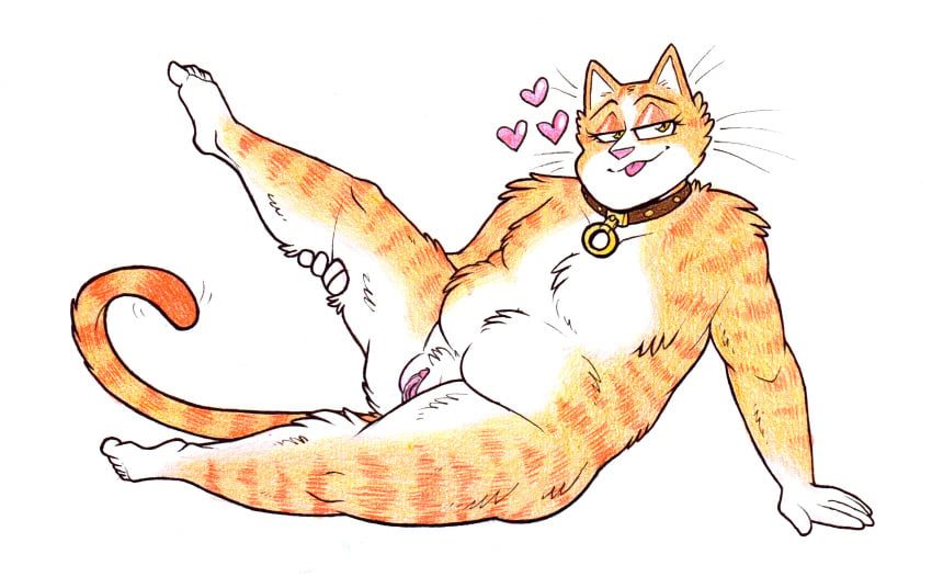 2021 5_fingers 5_toes :3 absurd_res anthro ass bedroom_eyes belly big_breasts blep breasts cats_(film) clitoris collar collar_ring colored_pencil_(artwork) domestic_cat featureless_breasts feet felid feline felis female female_only fingers fur genitals hi_res holding_thigh humanoid_face humanoid_feet humanoid_hands inviting jennyanydots littlestfuzz mammal narrowed_eyes no_nipples orange_body orange_fur overweight overweight_female plantigrade plump_labia pussy raised_leg seductive simple_background smile smirk solo solo_female striped_body striped_fur striped_tail stripes thick_thighs toes tongue tongue_out traditional_media_(artwork) whiskers white_background white_body white_fur wide_hips