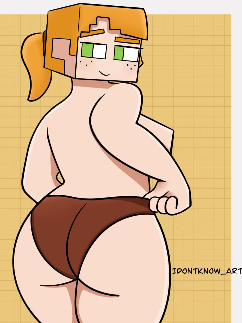 alex_(minecraft) brown_panties cube_head cubic_body idontknow_art minecraft orange_hair self_upload square_body tagme