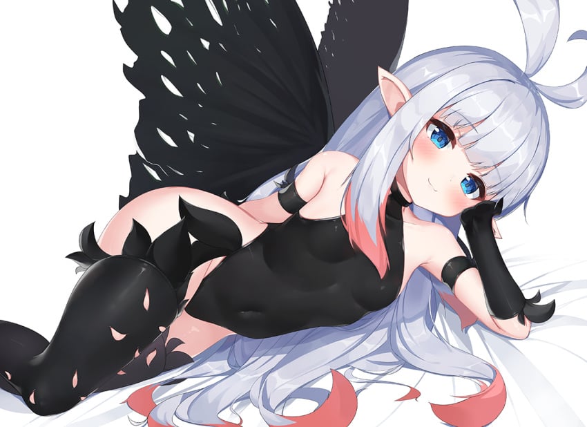 anne anne_(bravely_second) big_ass bravely_default bravely_default:_flying_fairy bravely_default_(series) bravely_second fairy fairy_wings lying lying_down lying_on_bed pink_highlights seductive seductive_smile silver_hair tagme white_background wings