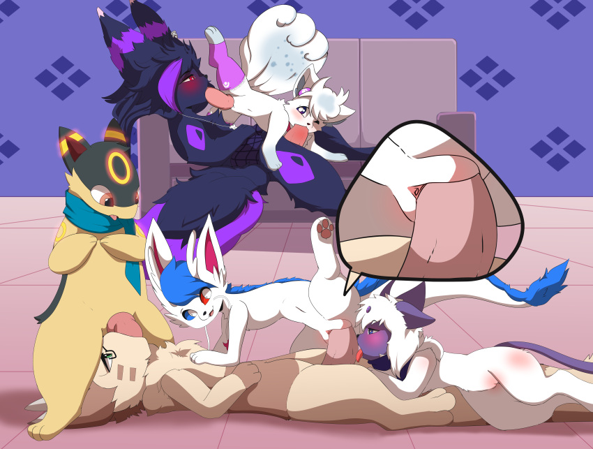 1girls 69_position absol absurd_res alolan alolan_vulpix berr cowgirl_position dragon eeveelution female female_penetrated feral from_front_position fur furniture furret furry genitals group group_sex hi_res licking male male_penetrated male_penetrating male_penetrating_female male_penetrating_male multiple_boys nintendo on_bottom on_top oral oral_penetration orgy penetration penile penile_penetration penis penis_in_pussy penis_lick pokemon pokemon_(species) quilava regional_form_(pokémon) sarox sex sofa syngie_(artist) tongue tongue_out umbreon vaginal_penetration vaporeon vulpix yans_the_furret