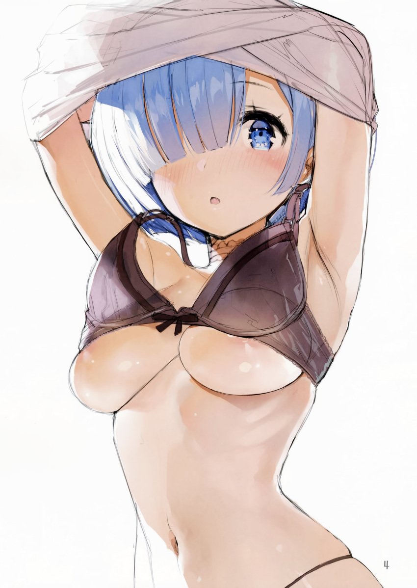 areola blush bra breasts gaou macaron_taitei pantsu re:zero_kara_hajimeru_isekai_seikatsu rem_(re:zero) screening see_through underboob undressing