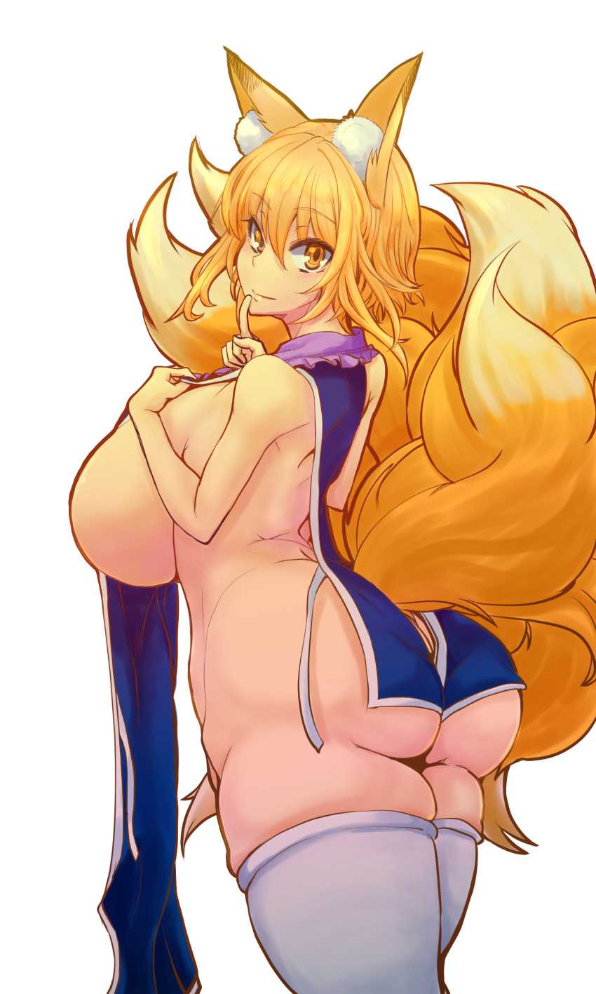 big_ass dearmybrothers fox_girl horny huge_breasts kemono looking_back ran_yakumo sideboob tagme thighhighs touhou white_background