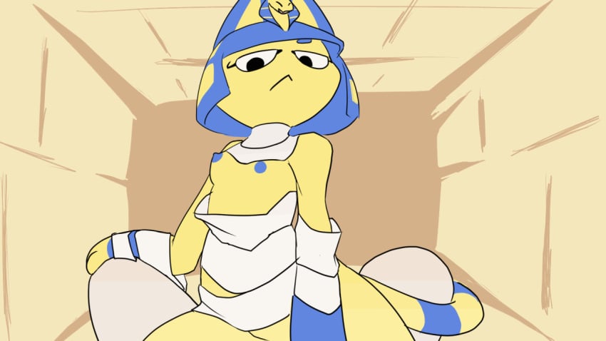 animal_crossing animated ankha anthro bandage blue_hair blue_nipples breasts clothed clothing cowgirl_position domestic_cat dragonweirdo duo egyptian felid feline felis female first_person_view frame_by_frame from_front_position grinding hair mammal nintendo on_bottom on_top sex video_games yellow_body