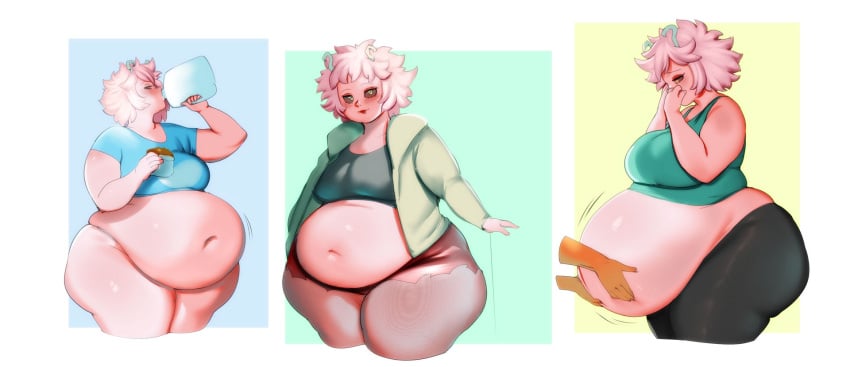 1girls ass belly big_ass big_belly big_butt bubble_ass bubble_butt chubby disembodied_hands drinking fat fat_ass female female_only huge_ass huge_belly jaykuma leggings mina_ashido my_hero_academia overweight pink_hair pink_skin solo thick_ass thick_thighs tight_clothing weight_gain