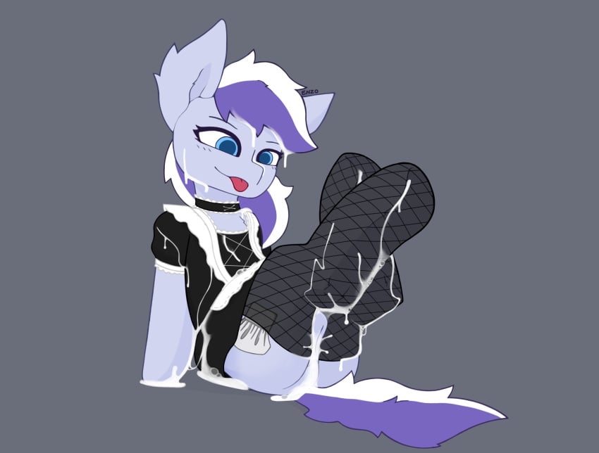 anatomically_correct anatomically_correct_genitalia bodily_fluids clothing crossed_legs cum cum_everywhere cum_inside cum_on_clothing cum_on_face cum_on_leg enzodoesart equid equine female feral fishnet fishnet_legwear frost_berry fur genital_fluids genitals hair hasbro hi_res horse legwear maid_uniform mammal messy my_little_pony pony presenting presenting_pussy purple_body purple_fur purple_hair pussy simple_background sitting smile smirk solo tongue tongue_out uniform