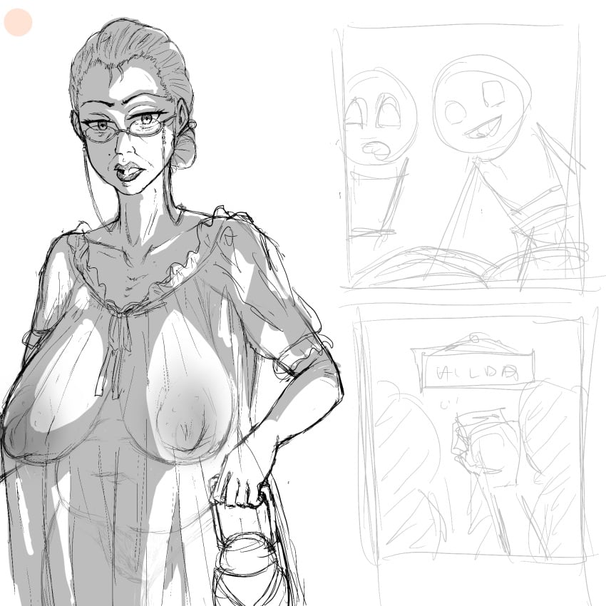 female gilf glasses gown lantern large_breasts mature moistman nun older_female panties sketch transparent_clothing wrinkles