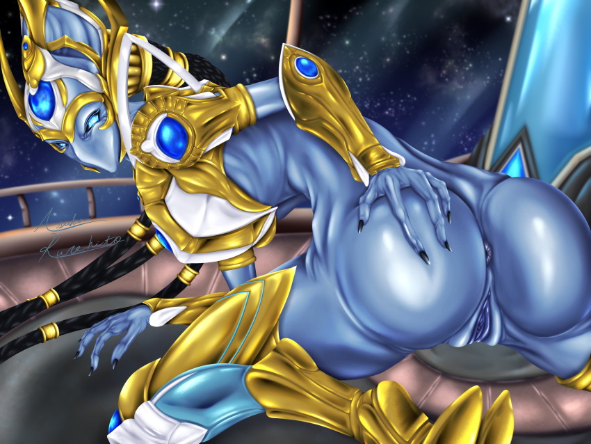 1girls 4:3 alien alien_girl alien_only asuka_kurehito blizzard_entertainment female genitals hi_res humanoid protoss pussy selendis_(starcraft) solo starcraft video_games