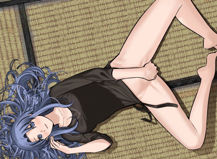 black_shirt blush bottomless caster_(fate/stay_night) caught caught_in_the_act caught_masturbating fate/stay_night fate_(series) female female_focus female_masturbation fingering fingers_in_pussy long_hair looking_at_viewer looking_up masturbating masturbation medea_(fate) medium_breasts on_back on_floor pleasure_face purple_eyes purple_hair rasupekuto self_fingering shirt shirt_only v_spread_legs