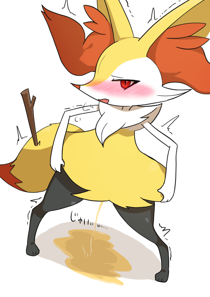 anthro blush bodily_fluids braixen breath embarrassed female genital_fluids hi_res japanese_text milklemon5127 nintendo omorashi peeing pokémon_(species) pokemon pokemon_(species) shaking simple_background solo spread_legs spreading text trembling urine urine_pool urine_stream video_games watersports