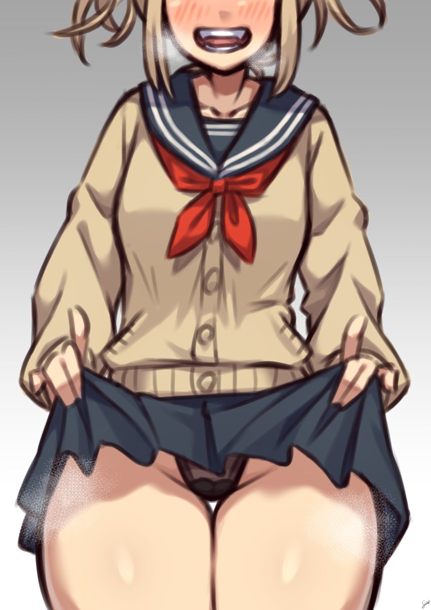 1girls bimbo blush coffeelove68 eyes_out_of_frame female female_only himiko_toga lifted_by_self my_hero_academia narrow_shoulders panties presenting_panties presenting_thong short_hair short_skirt skirt skirt_lift solo thick_thighs thong upskirt visible_breath wide_hips