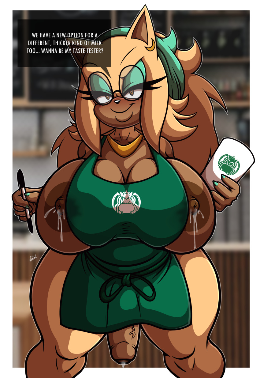 1futa absurd_res anthro apron areola barista big_areola big_breasts big_penis bodily_fluids breasts brown_body brown_hair chubby_gynomorph clothing cup damian_hodge dark_nipples desiree_the_hedgehog erect_nipples eulipotyphlan eyewear fan_character flaccid foreskin futa_only futanari genital_fluids genitals glasses gynomorph hair half-erect hanging_breasts headgear headwear hedgehog hi_res huge_breasts iced_latte_with_breast_milk iced_latte_with_dick_milk intersex lactation mammal mature_gynomorph mature_intersex meme nipples penis precum presenting presenting_breasts sega slightly_chubby solo sonic_(series) sonic_the_hedgehog_(series) starbucks text uncut vein veiny_penis wide_hips