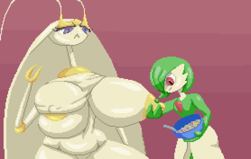 2020 2d 2d_animation 2girls animated antennae anthro anthro_only areolae big_breasts blinking blue_bowl bowl breast_grab bug bug_girl cereal chubby chubby_female duo flat_chest flinch flinching gardevoir grabbing_nipples gradient_background green_body green_skin hand_up holding_bowl holding_object huge_breasts insect_girl insect_humanoid insects lactation lactation_through_clothes large_breasts milking navel nipple_grab pheromosa pixel_animation pixel_art pokémon_(species) pokemon pokemon_(species) pokemon_rgby pokemon_sm purple_eyes red_eyes spinneborg spoon top_heavy white_body white_hair white_skin yellow_nipples