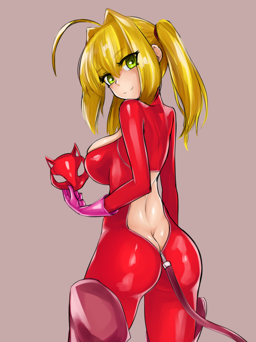 1girls absurd_res ann_takamaki ann_takamaki_(cosplay) ass ass_cleavage atlus big_ass big_breasts blonde_hair bodysuit butt_crack cleavage fate/extra fate/grand_order fate_(series) female highres huge_breasts large_breasts latex mask megami_tensei nero_claudius_(fate) panther(p5) persona persona_5 round_ass skintight steamingtofu