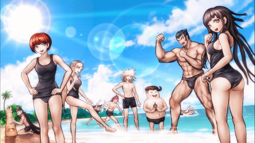 5boys 5girls abs artist_request ass beach beard belly_button bikini bikini_bottom black_hair blonde_hair blue_eyes blue_swimsuit blue_swimwear breasts briefs brown_eyes brown_hair bulge danganronpa danganronpa_2:_goodbye_despair dark_hair dyed_hair female freckles gundham_tanaka hi_res high_resolution highres kazuichi_souda koizumi_mahiru light-skinned_female light-skinned_male light_skin long_hair looking_at_viewer looking_back male mioda_ibuki multiple_boys multiple_girls muscular_male nagito_komaeda nidai_nekomaru official_art overweight_male pecs pectorals pekoyama_peko penis_bulge red_hair rui_komatsuzaki_(artist) sand scarf sea shirt shirtless shorts skinny smiling sonia_nevermind speedo straight_hair sun swimming swimming_trunks swimsuit swimwear tagme teruteru_hanamura thigh_highs thighhighs thighs tight_clothing tight_fit tsumiki_mikan video_games white_body white_hair white_skin wholesome