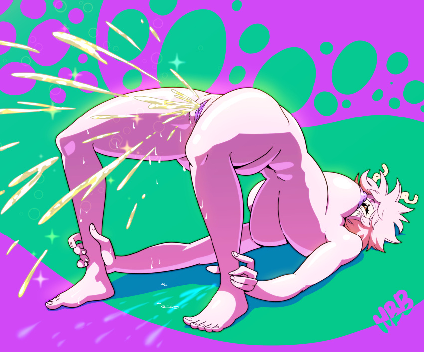 absurd_res arching_back ass big_breasts big_butt black_sclera bodily_fluids breasts ejaculation feet female genital_fluids genitals hair hi_res horned_humanoid horns humanoid hunnibunnibuttz mammal mina_ashido my_hero_academia nipples not_furry nude peeing pink_body pink_hair pink_skin purple_nipples purple_pussy pussy pussy_ejaculation pussy_juice signature solo toes urine yellow_eyes