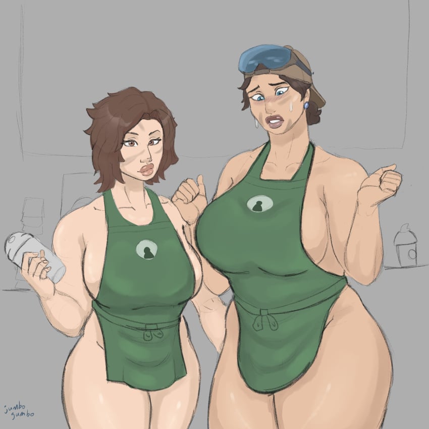 apron_only big_ass big_breasts gridlock_(rainbow_six) iced_latte_with_breast_milk jumbogumbo meme mira_(rainbow_six) rainbow_six rainbow_six_siege sideboob starbucks tagme thick_thighs