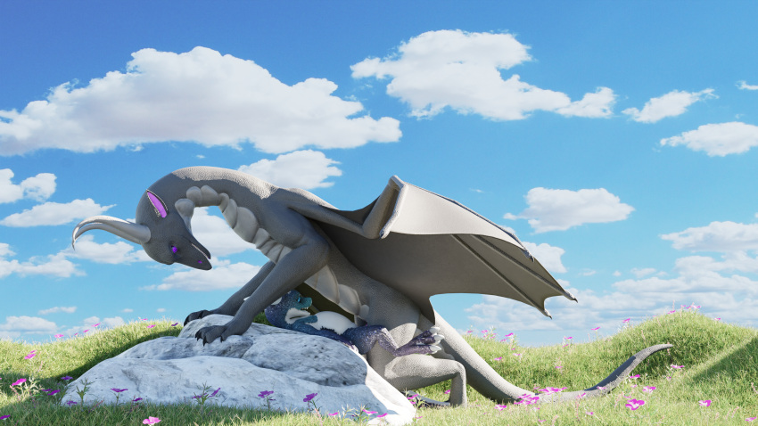 16:9 2021 3d_(artwork) 4k absurd_res blender_(software) cloud digital_media_(artwork) dragon duo ender ender_malcolm female feral flower grass hi_res huge_filesize kobold male male/female niko_stargazer plant rock scales sex sky smile widescreen