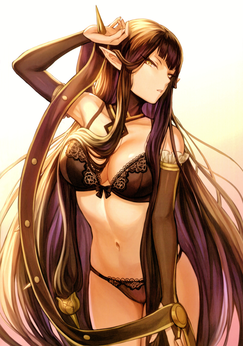 1girls bangs bare_shoulders black_bra black_hair black_panties black_underwear bow bow_bra bra breasts bridal_gauntlets choker clavicle cleavage cowboy_shot detached_sleeves elf eyebrows_visible_through_hair fate/apocrypha fate/grand_order fate_(series) female gradient gradient_background hair_between_eyes high_resolution lace lace-trimmed_bra lace-trimmed_legwear lace-trimmed_panties lace_trim large_breasts large_filesize lingerie long_hair looking_at_viewer mashu_003 navel open_mouth pantsu pink_background pointed_ears ribbon-trimmed_bra ribbon_trim scan semiramis_(fate) shiny shiny_hair shiny_skin simple_background solo spikes thighhighs thighs title underwear underwear_only very_high_resolution very_long_hair white_background yellow_background yellow_eyes