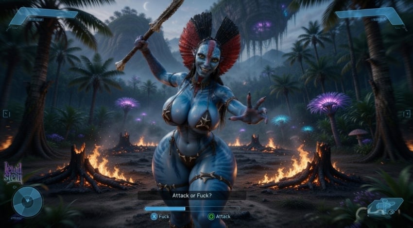 3d 3d_(artwork) ai_assisted ai_generated alien alien_girl alien_humanoid athletic athletic_female avatar:_fire_and_ash bandeau barely_clothed barely_contained beautiful big_ass bikini bikini_top black_hair blue_skin bottom_heavy braids crazy_eyes curvy evil_grin face_paint fangs female_only fight fighting_stance fire front_view halo halo_(game) halo_(series) hand_on_hip headwear high_quality high_resolution highres hourglass_figure hourglass_figured_female huge_ass james_cameron's_avatar jewelry large_ass leather lewdstein loincloth long_hair looking_at_viewer micro_bikini na'vi oiled oiled_skin parody playstation pointy_ears red_headwear revealing_clothes seductive skimpy skimpy_bikini smoke spear straps string_bikini string_panties stripes suggestive thick_thighs thighs toned tribal tribal_clothing varang varang_(avatar) voluptuous wasp_waist