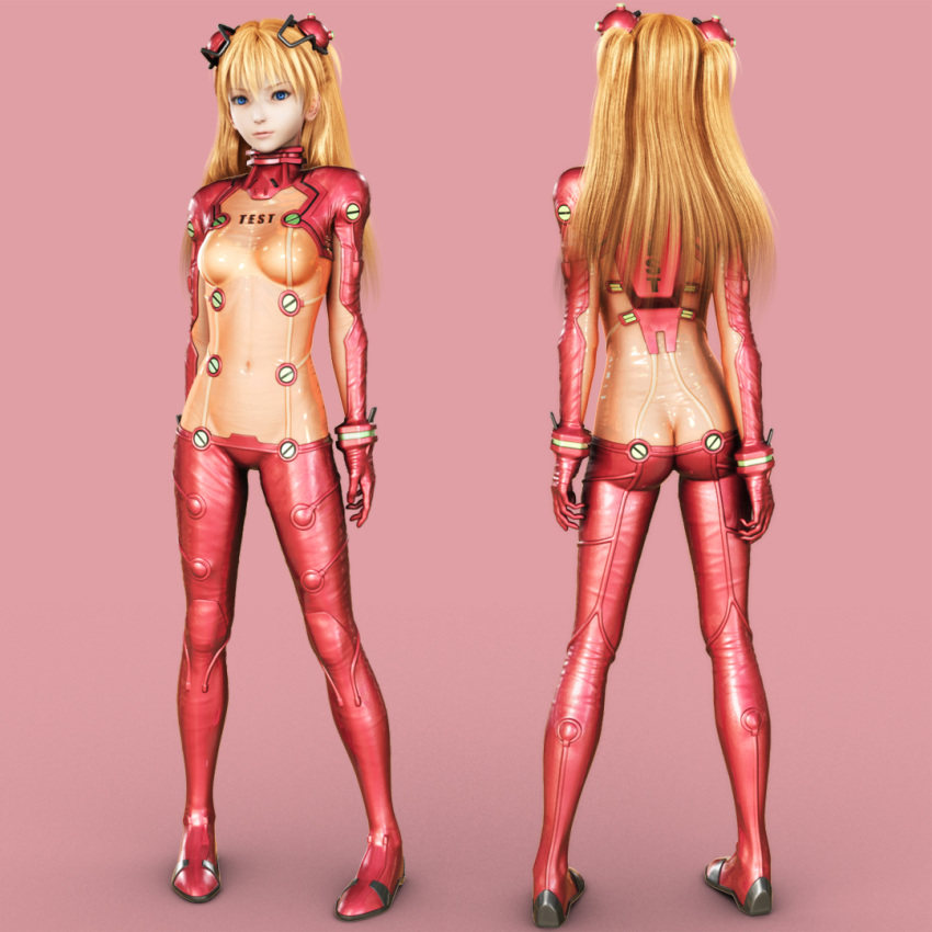 1girls 3d ass asuka_langley_sohryu blonde_hair blue_eyes bodysuit breasts clothing female female_only human ikedan light-skinned_female light_skin long_hair neon_genesis_evangelion orange_hair pilot_suit plugsuit skin_tight small_breasts solo tagme test_plugsuit