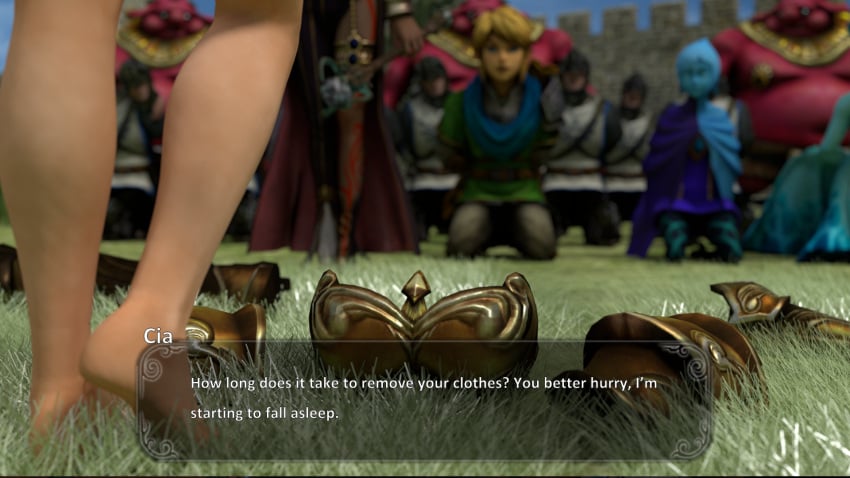 3d armor armor_plates barefoot barefoot_on_grass between_legs between_legs_view blackmail captured captured_heroine cia_(the_legend_of_zelda) dark-skinned_female dark_skin defeated defeated_heroine dialogue english english_text female female_humiliation fi forced forced_exposure forced_presentation humiliation hyrule_warriors light-skinned_female light_skin link link_(hyrule_warriors) lvl3toaster moblin moblin_(skyward_sword) multiple_boys multiple_girls nude nude_female ocarina_of_time princess princess_ruto princess_zelda public public_exposure public_humiliation public_indecency public_nudity removed_armor removed_bra removed_clothing skyward_sword speech_bubble spoils_of_war stripping submission surrendering text text_box the_legend_of_zelda thighs threatening undressing undressing_self zelda_(hyrule_warriors) zora