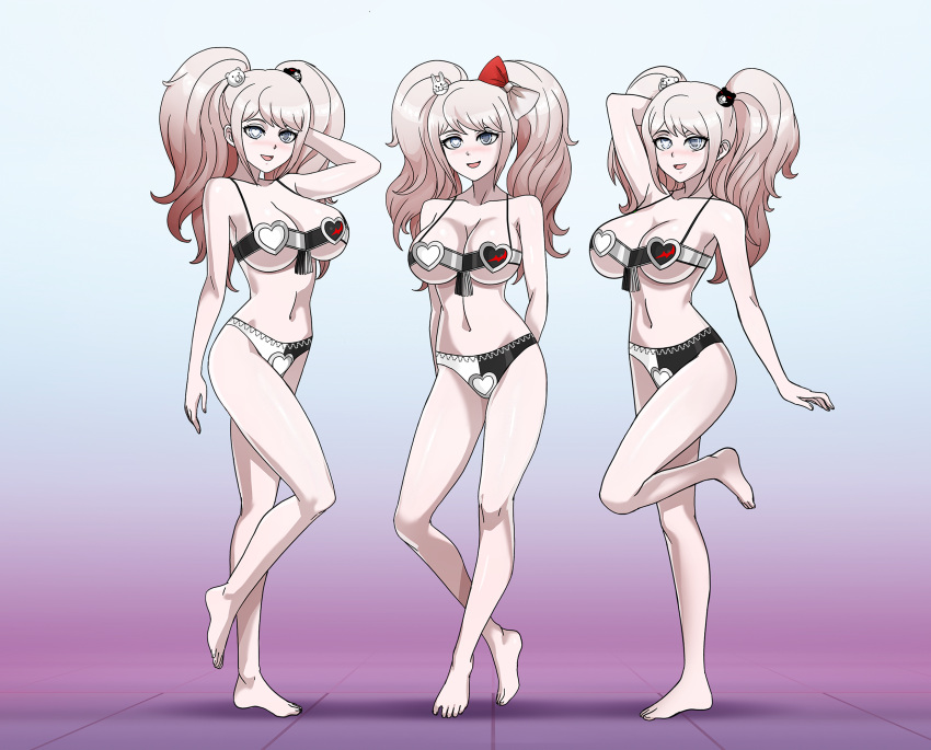 3girls big_breasts blonde_hair blue_eyes breasts cosplay danganronpa danganronpa:_trigger_happy_havoc danganronpa_v3 disguise female_only gyaru hair_ornament harem_outfit junko_enoshima looking_at_viewer mind_control mukuro_ikusaba multiple_girls pale-skinned_female pale_skin pose posing shinzu031 shirogane_tsumugi sisters smile smiling smiling_at_viewer smooth_skin strawberry_blonde_hair twins twintails