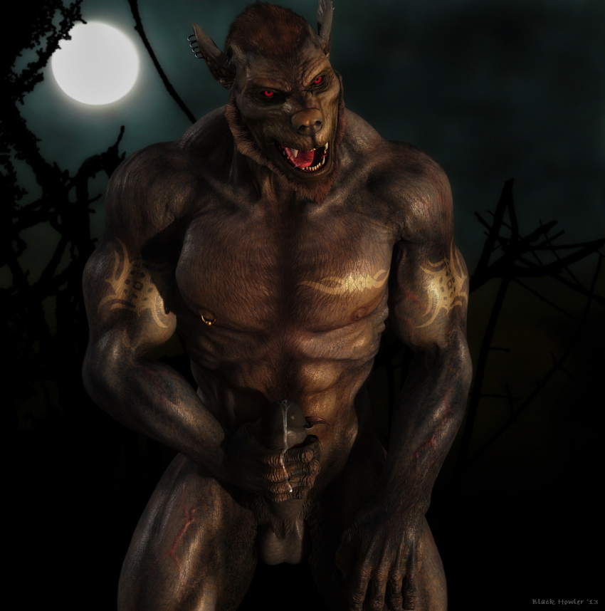 3d anthro balls black_howler canine erection furry male male_only penis solo werewolf