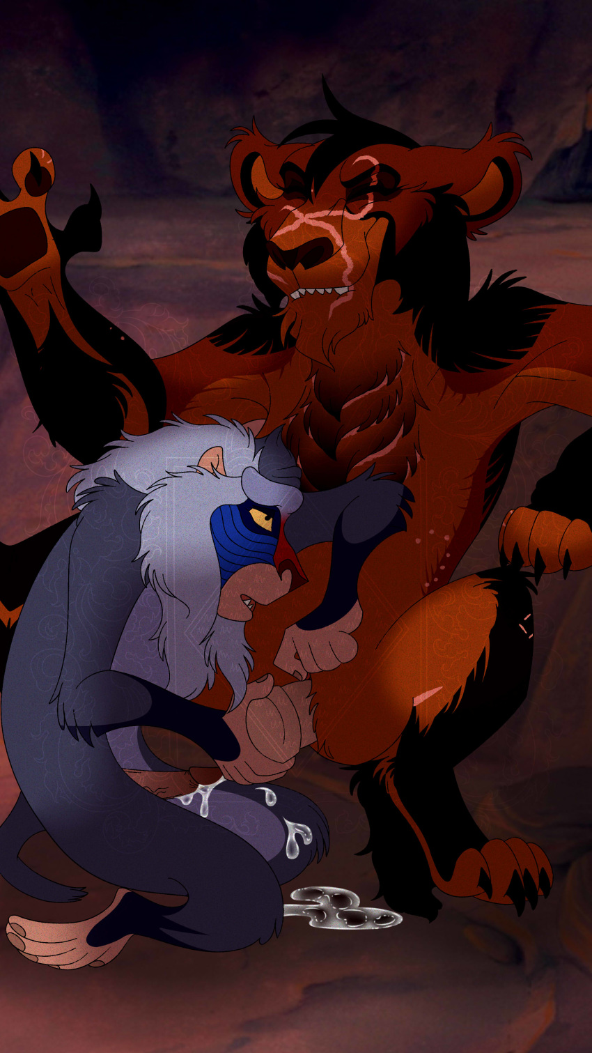 cum darthrhoadie dildo disney duo erection fan_character female female_feral feral lion male mandrill masturbation penis rafiki rhoadie straight the_lion_king