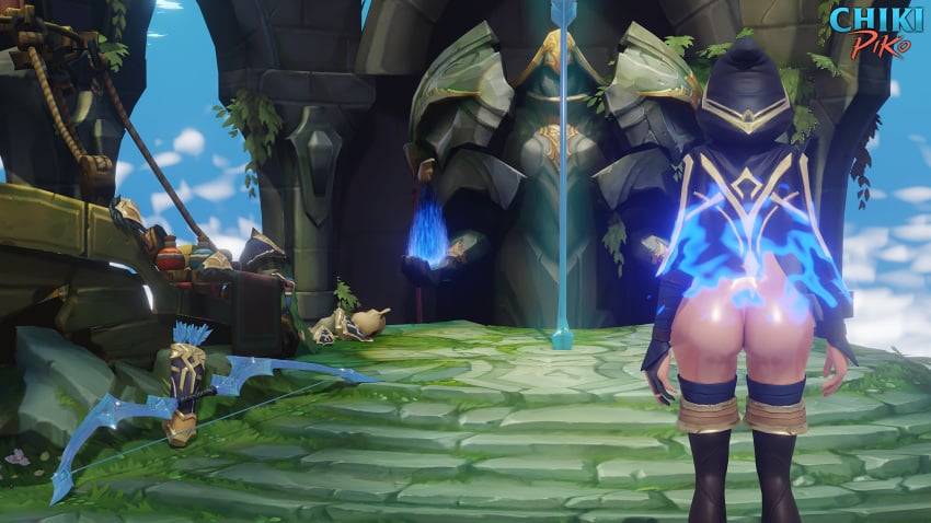 ashe_(league_of_legends) ass breasts chikipiko_(artist) dance league_of_legends league_of_legends:_wild_rift legs pole_dancing stripdance