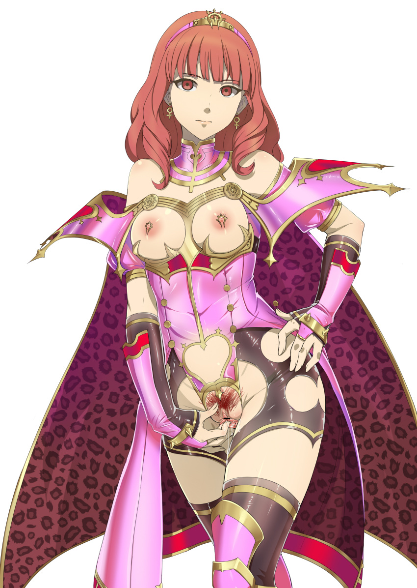 1girls belly_button celica_(fire_emblem) clothed empty_eyes female female_only fire_emblem fire_emblem_echoes:_shadows_of_valentia fire_emblem_gaiden gloves gozaru masturbation midriff navel nintendo nipple_clamps nipple_clips possessed possession pubic_hair red_hair revealing_clothes shoulder_pads slutty_outfit solo solo_female thighhighs third-party_edit touching_self