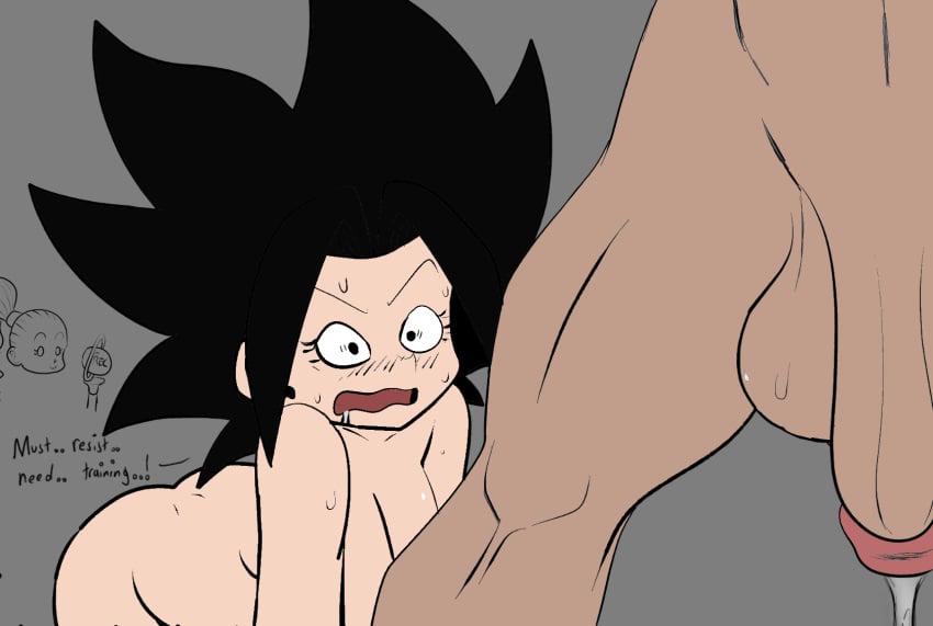 1futa 1girls balls big_balls big_breasts big_butt big_penis black_hair breasts caulifla color colored dragon_ball dragon_ball_super drooling duo female futanari human kale light-skinned_female light_skin pale_skin penis penis_awe skurigami tan-skinned_futanari tan_skin wavy_mouth