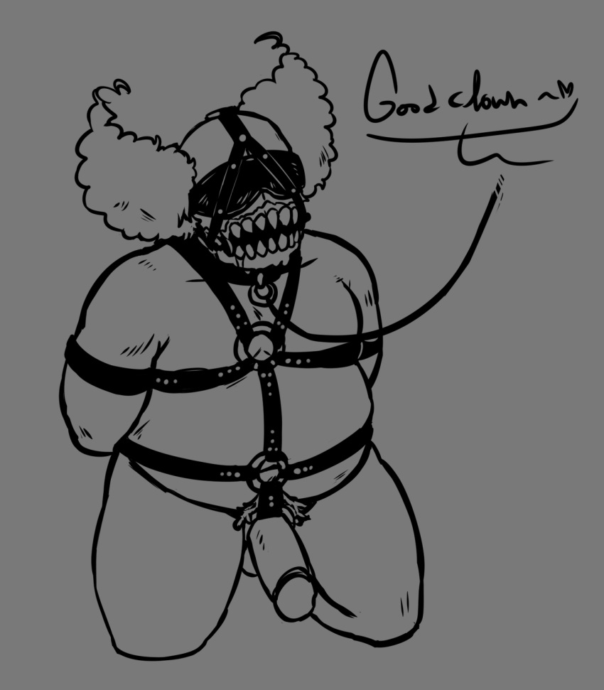 bondage bondage_gear chubby chubby_male drool drooling erection fangs leash madness_combat male muscular_male penis slimiesteel tricky_the_clown